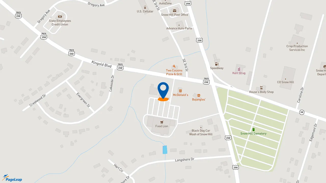 https://pageleap.com map showing location of Subway in Snow Hill.