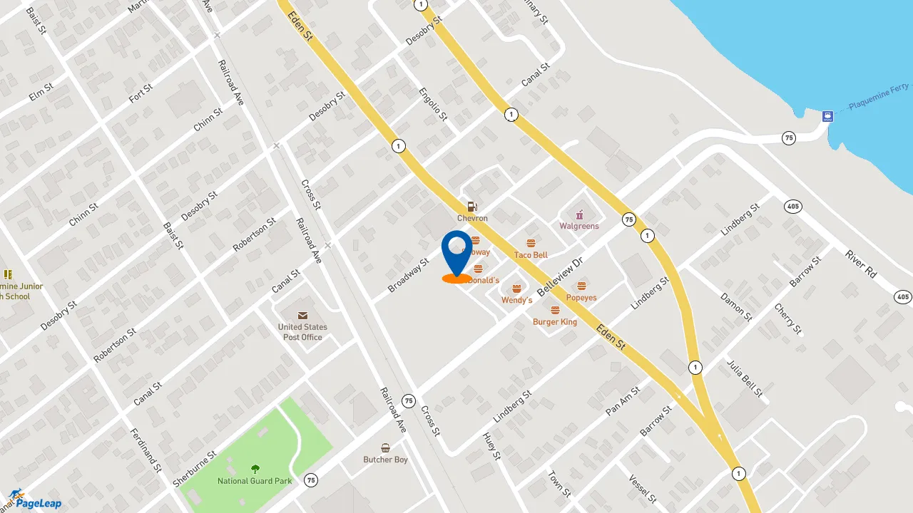 https://pageleap.com map showing location of Subway in Plaquemine.
