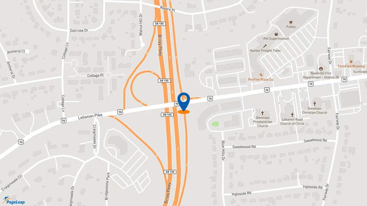 https://pageleap.com map showing location of Subway in Nashville.