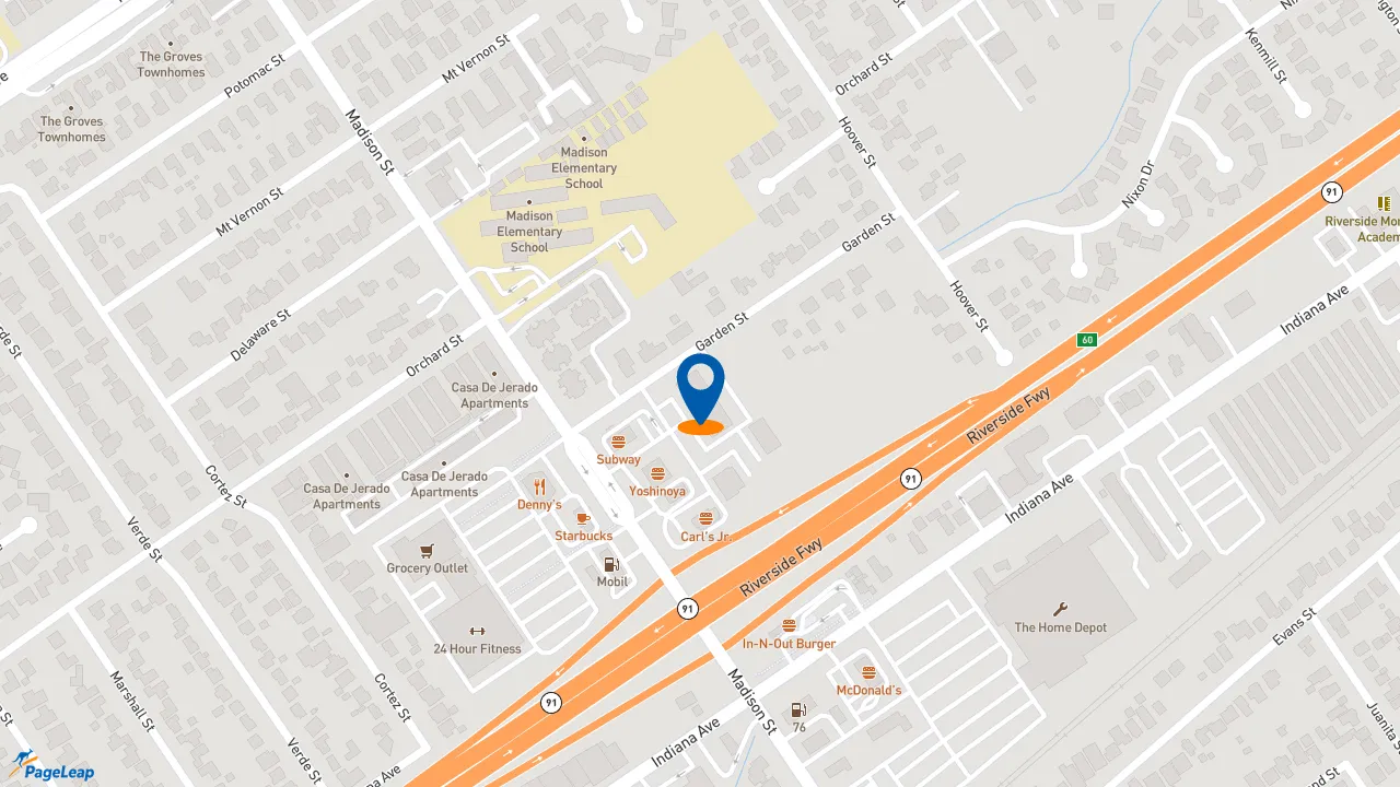 https://pageleap.com map showing location of Subway in Riverside.