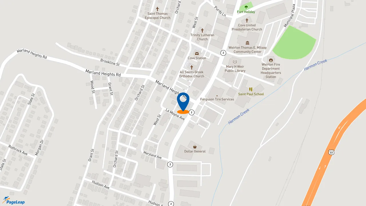 https://pageleap.com map showing location of Subway in Weirton.