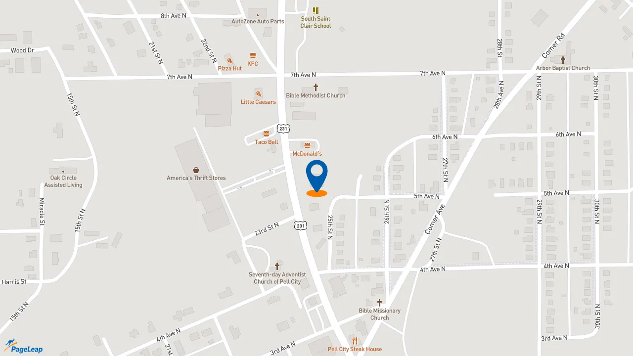 https://pageleap.com map showing location of Subway in Pell City.