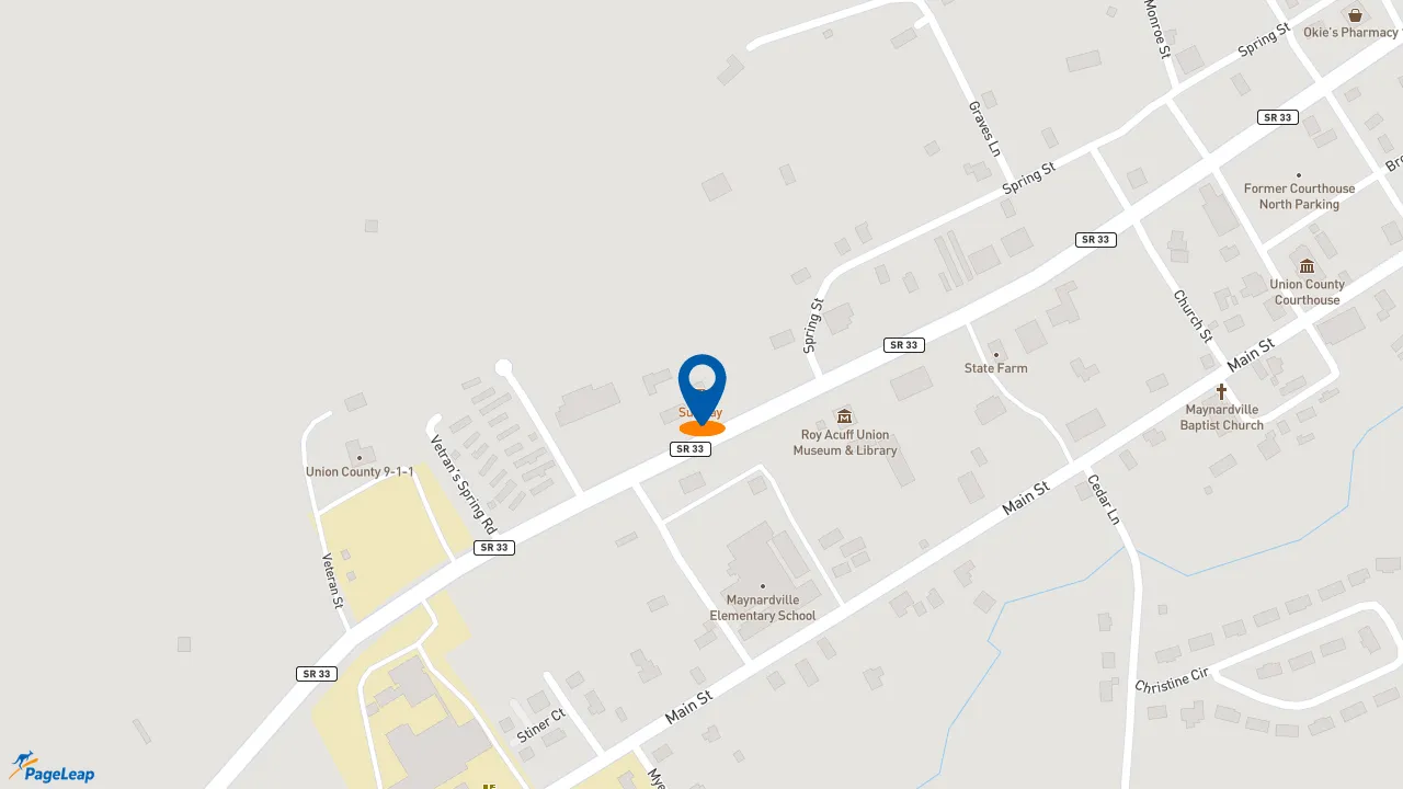 https://pageleap.com map showing location of Subway in Maynardville.