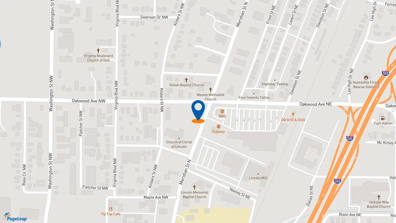 PageLeap.com map showing location of Subway in Huntsville.