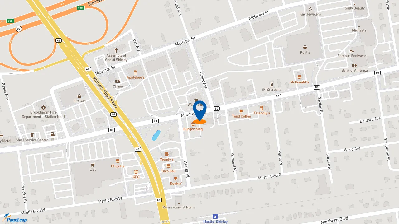 https://pageleap.com map showing location of Subway in Shirley.