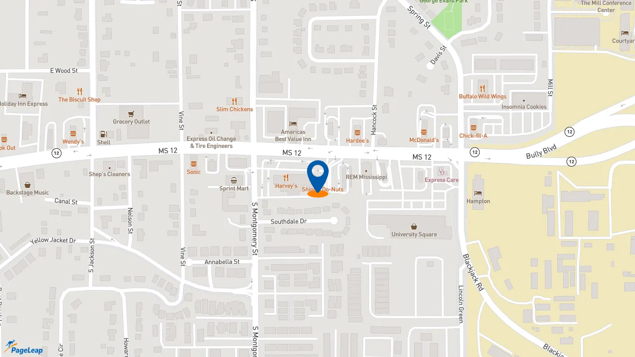 https://pageleap.com map showing location of Subway in Starkville.