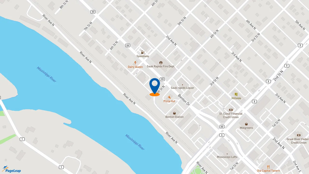 https://pageleap.com map showing location of Subway in Sauk Rapids.