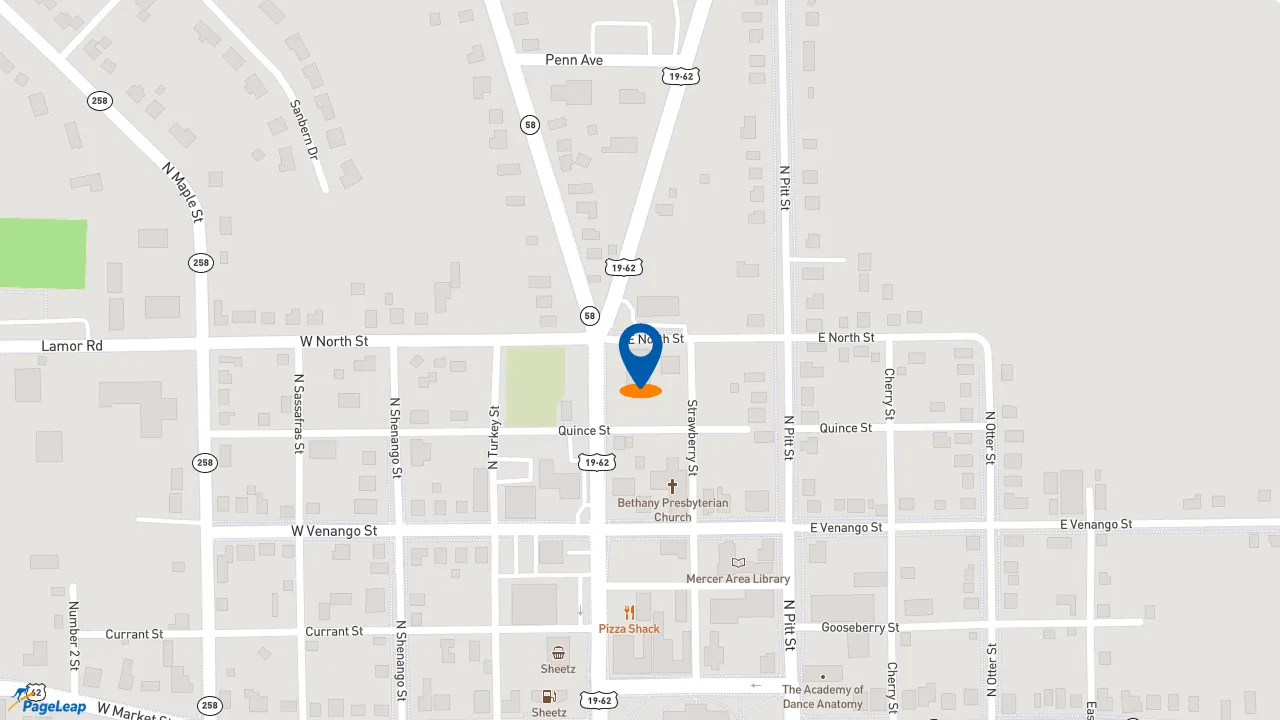 https://pageleap.com map showing location of Subway in Mercer.