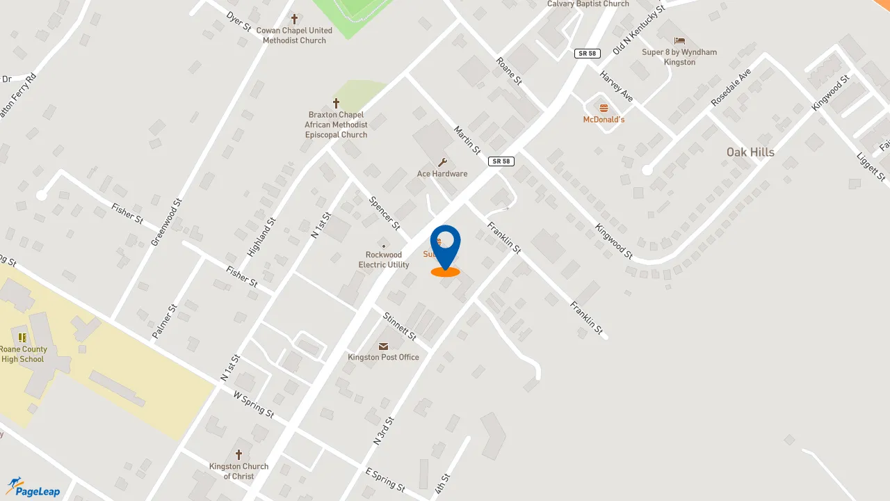 https://pageleap.com map showing location of Subway in Kingston.