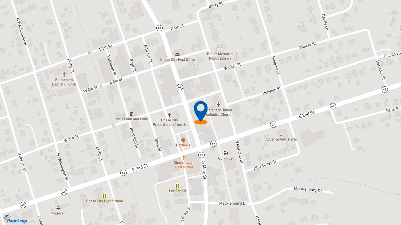 https://pageleap.com map showing location of Subway in Chase City.
