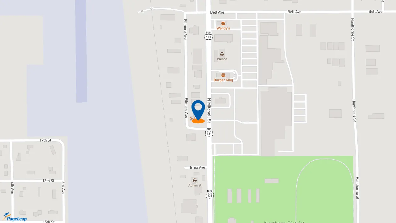 https://pageleap.com map showing location of Subway in Cadillac.