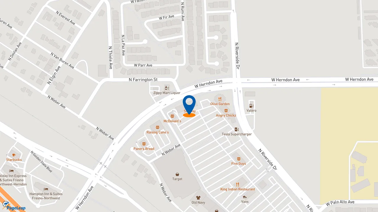https://pageleap.com map showing location of Subway in Fresno.
