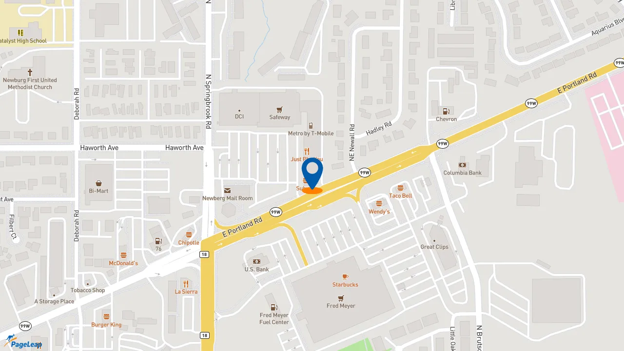 https://pageleap.com map showing location of Subway in Newberg.