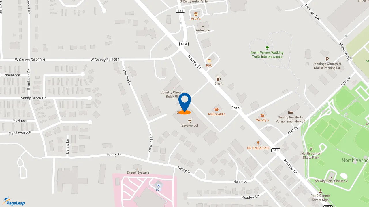 https://pageleap.com map showing location of Subway in North Vernon.