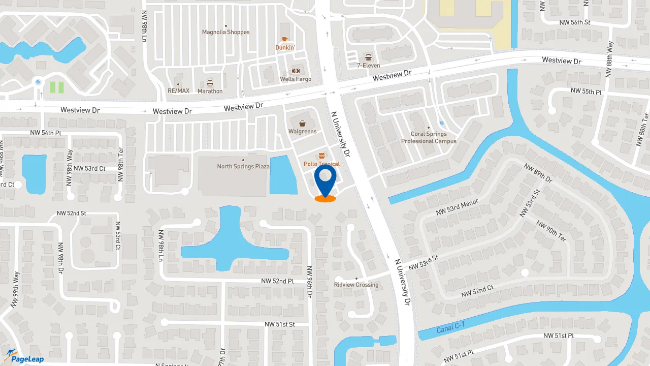 https://pageleap.com map showing location of Subway in Coral Springs.