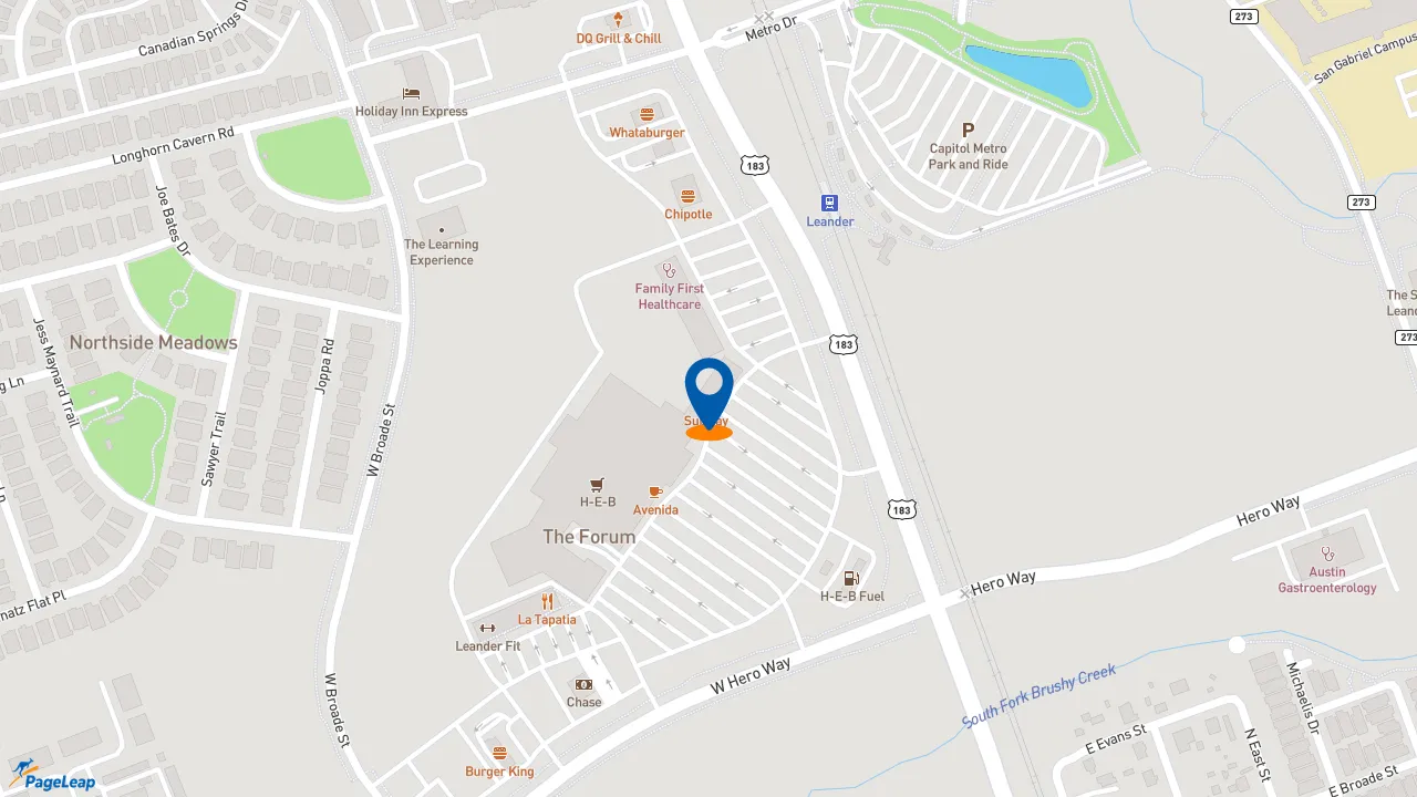 https://pageleap.com map showing location of Subway in Leander.