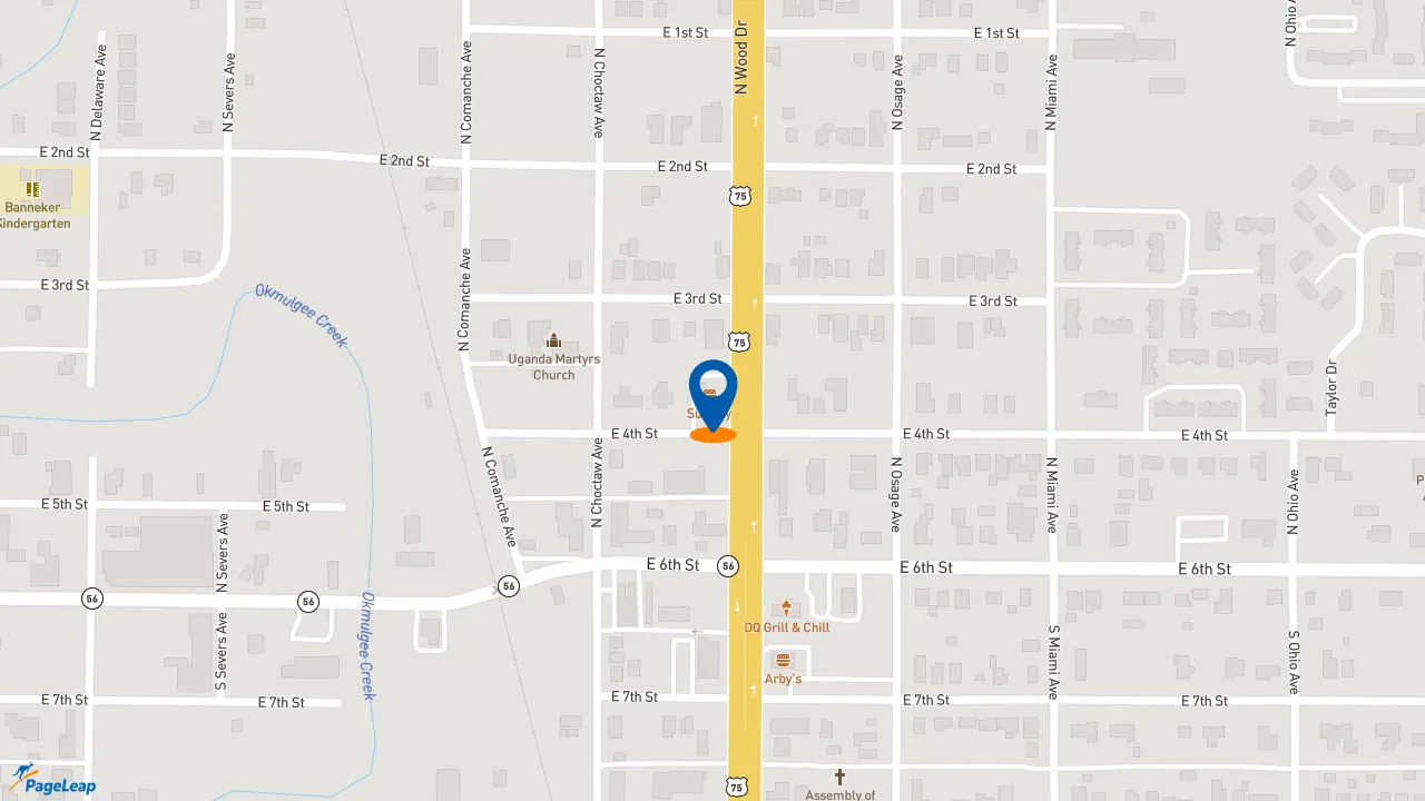 https://pageleap.com map showing location of Subway in Okmulgee.
