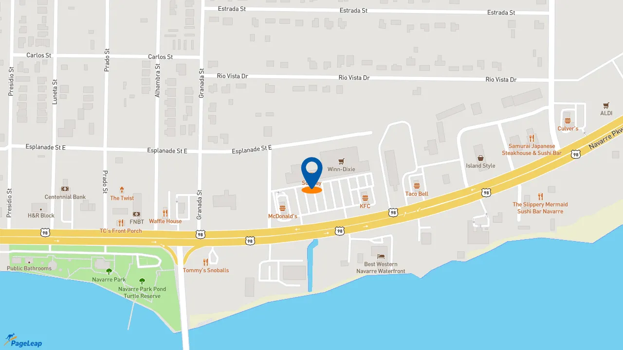 https://pageleap.com map showing location of Subway in Navarre.