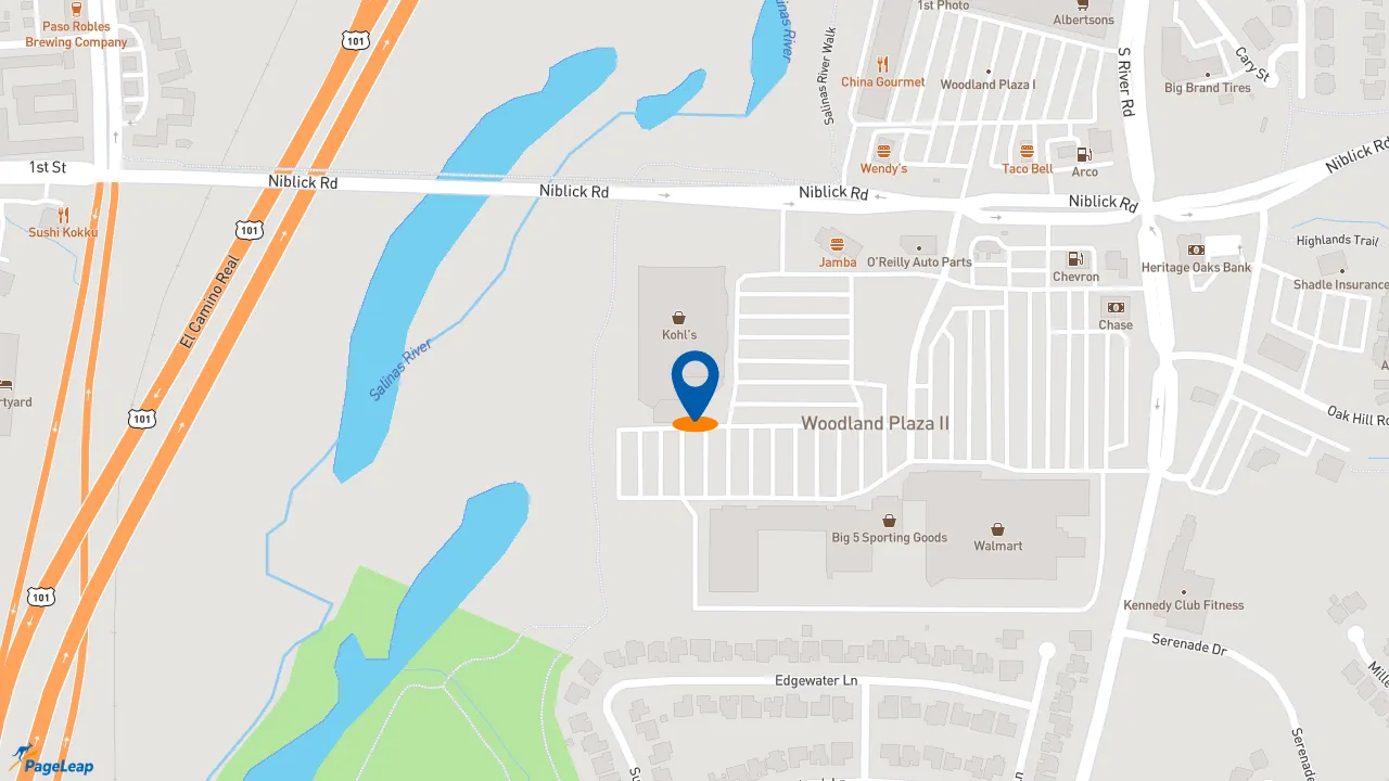 https://pageleap.com map showing location of Subway in Paso Robles.