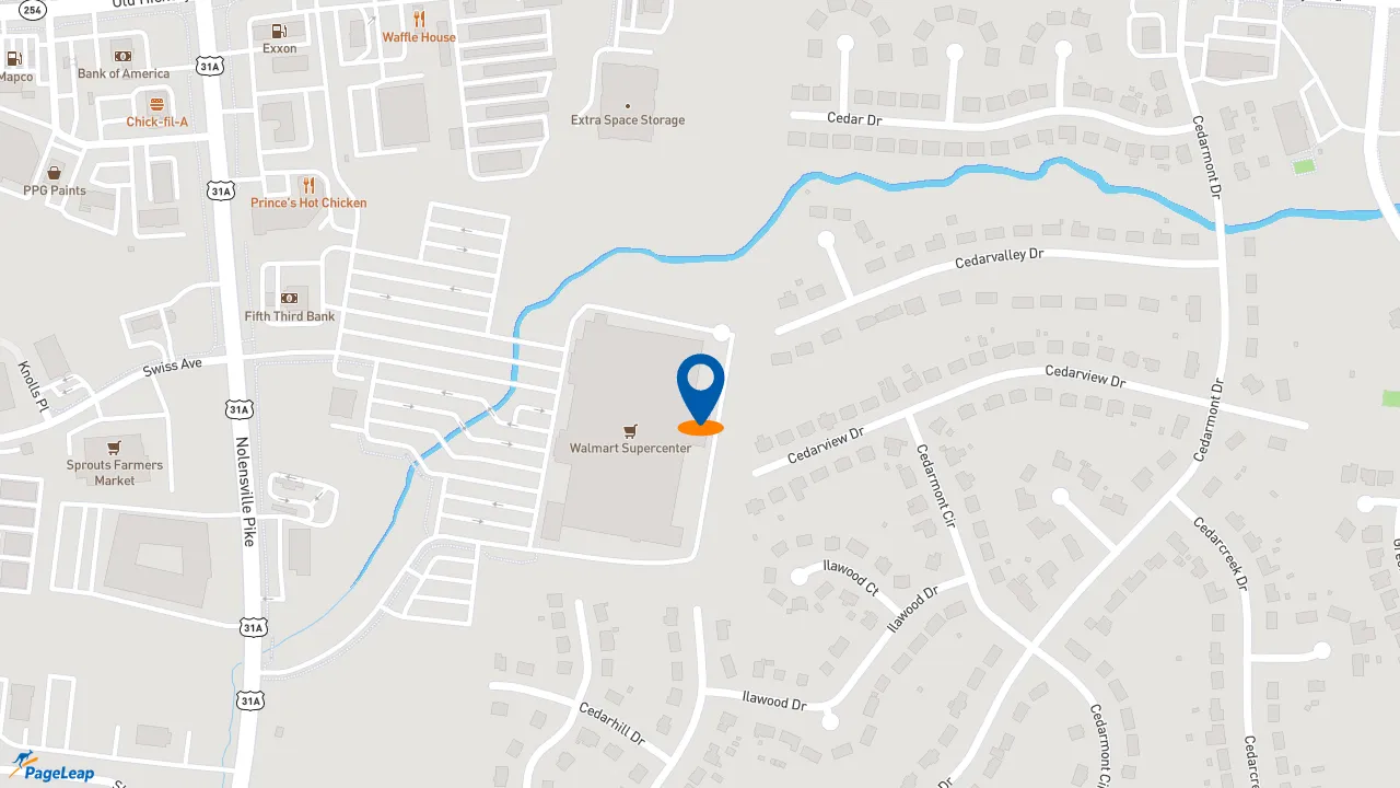 https://pageleap.com map showing location of Subway in Nashville.