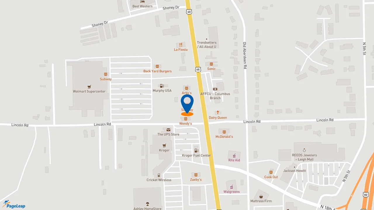 https://pageleap.com map showing location of Subway in Columbus.