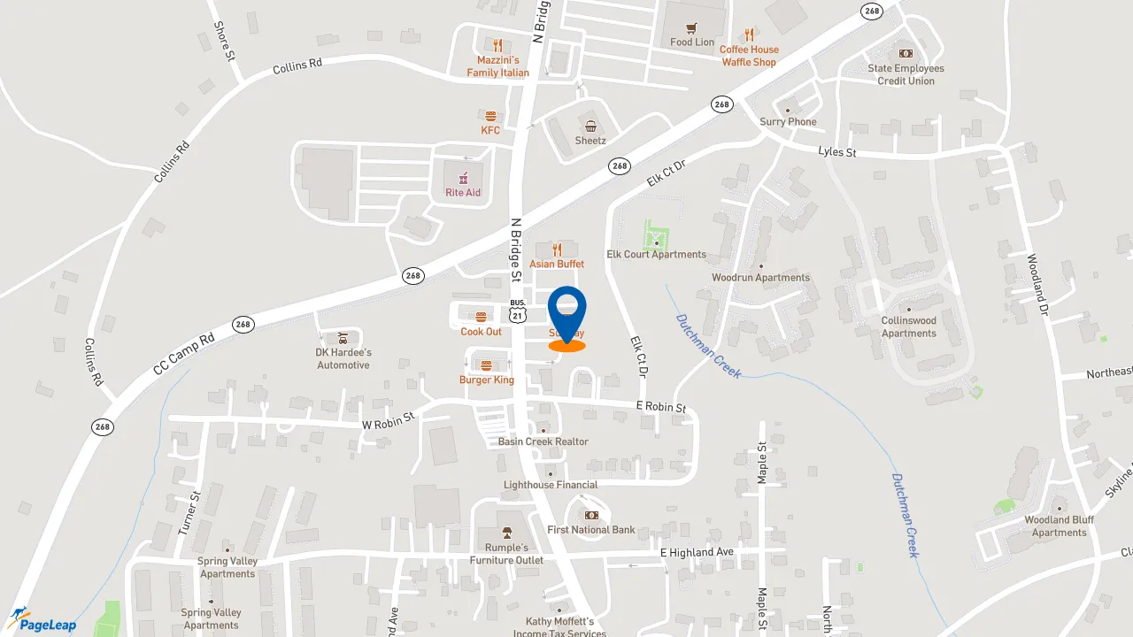 https://pageleap.com map showing location of Subway in Elkin.