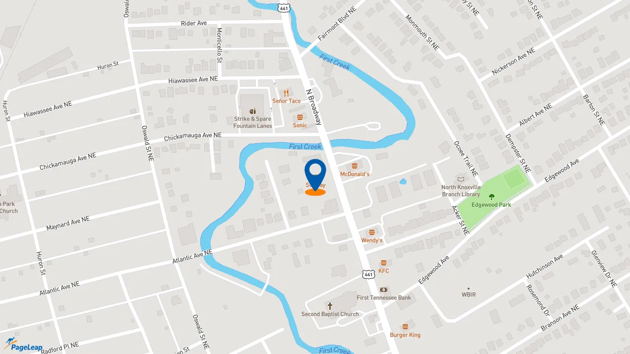 https://pageleap.com map showing location of Subway in Knoxville.
