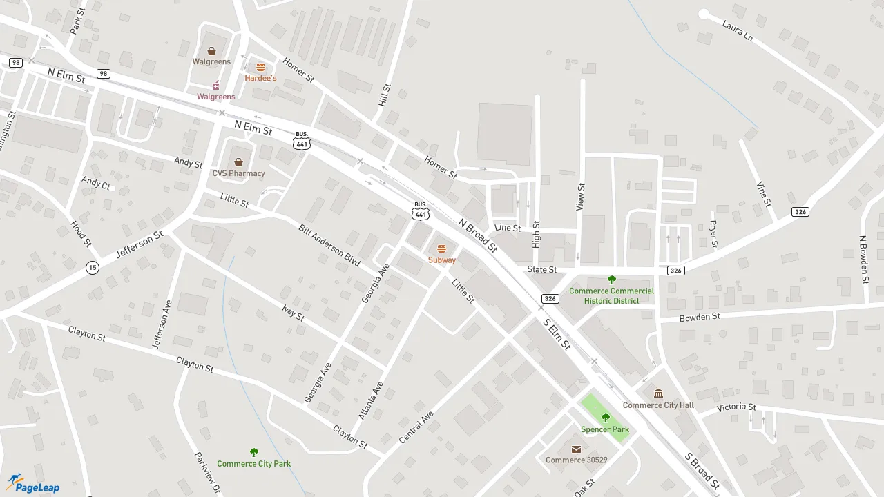 https://pageleap.com map showing location of Subway in Commerce.