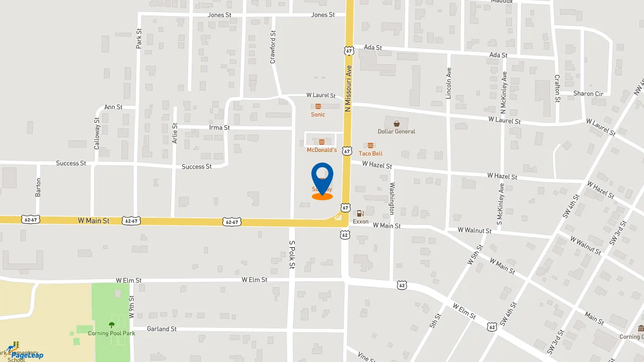 https://pageleap.com map showing location of Subway in Corning.