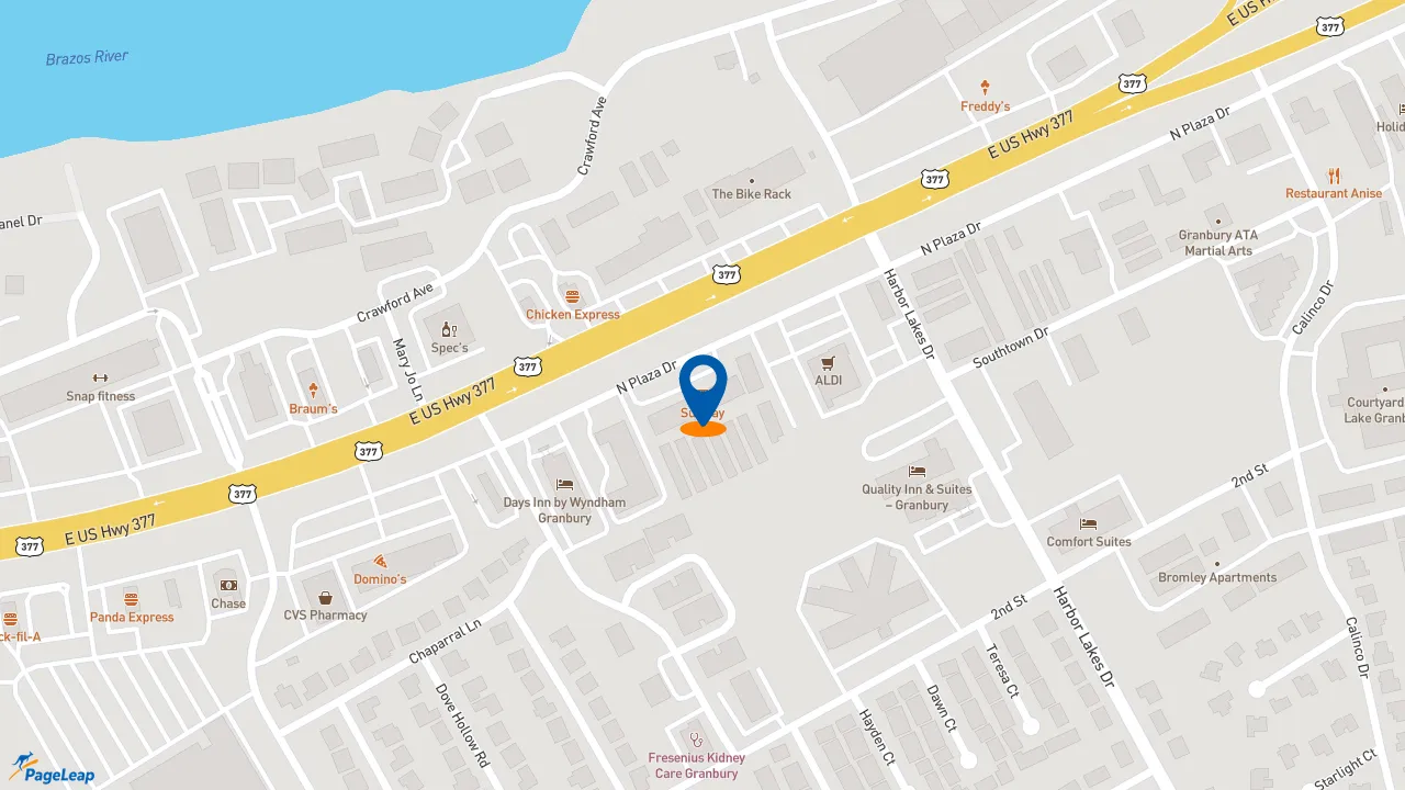https://pageleap.com map showing location of Subway in Granbury.