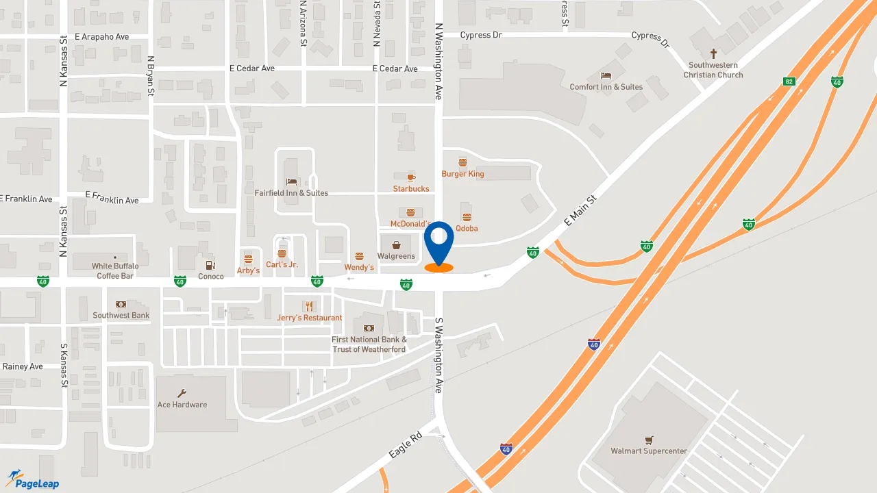 https://pageleap.com map showing location of Subway in Weatherford.