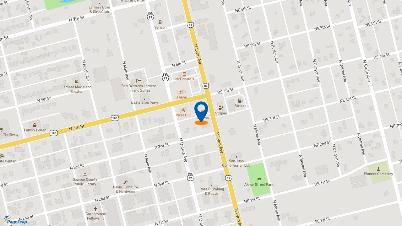 PageLeap.com map showing location of Subway in Lamesa.