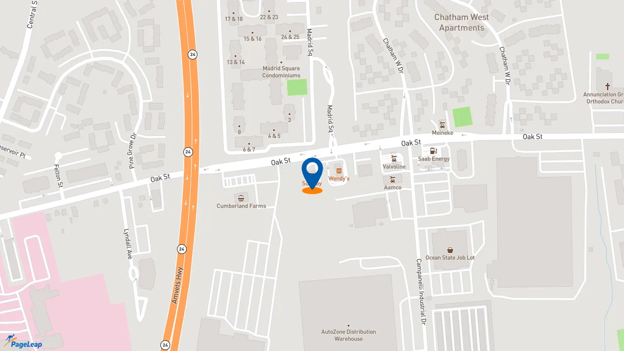https://pageleap.com map showing location of Subway in Brockton.