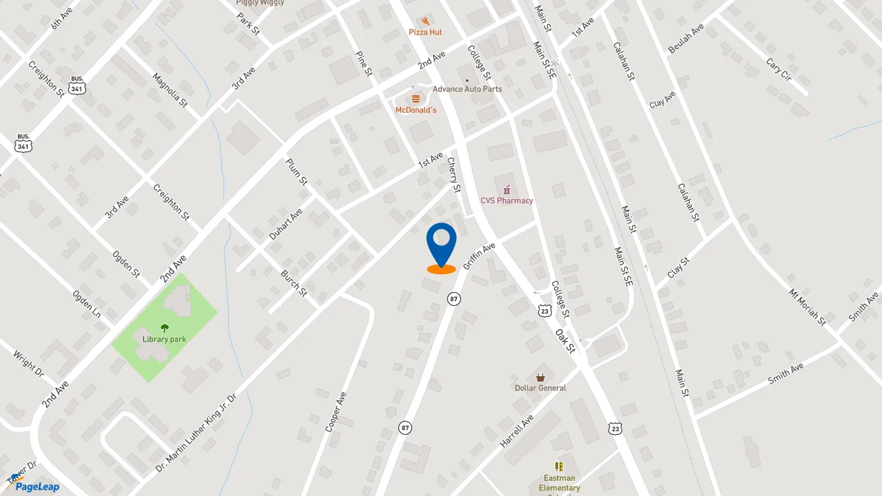 https://pageleap.com map showing location of Subway in Eastman.