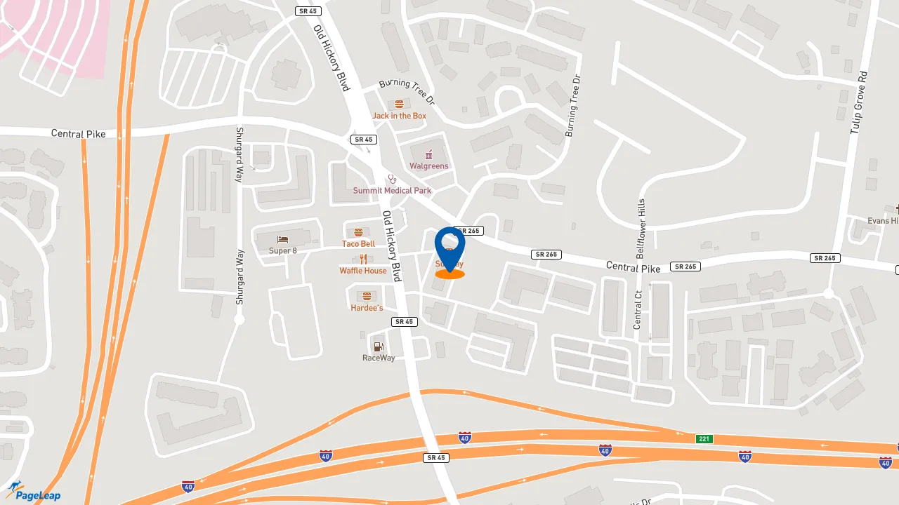https://pageleap.com map showing location of Subway in Nashville.