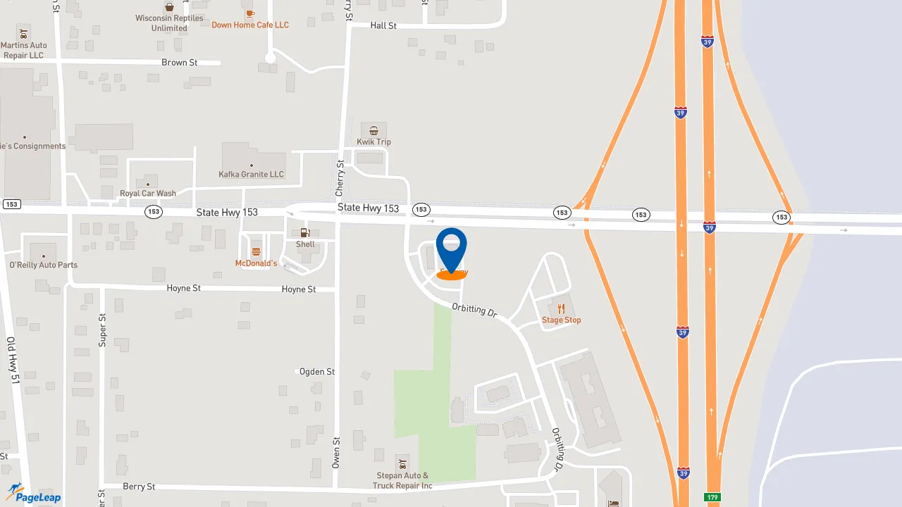 https://pageleap.com map showing location of Subway in Mosinee.