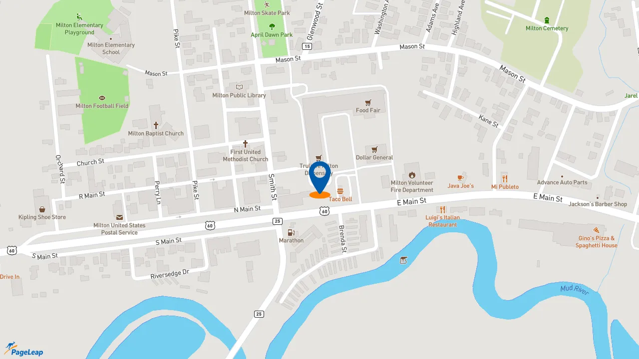 https://pageleap.com map showing location of Subway in Milton.