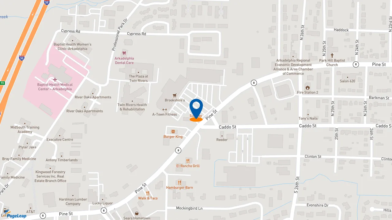 https://pageleap.com map showing location of Subway in Arkadelphia.