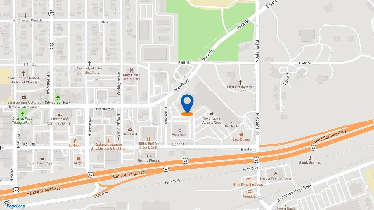 https://pageleap.com map showing location of Subway in Sand Springs.