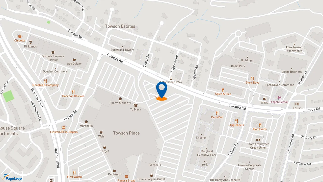 https://pageleap.com map showing location of Subway in Towson.