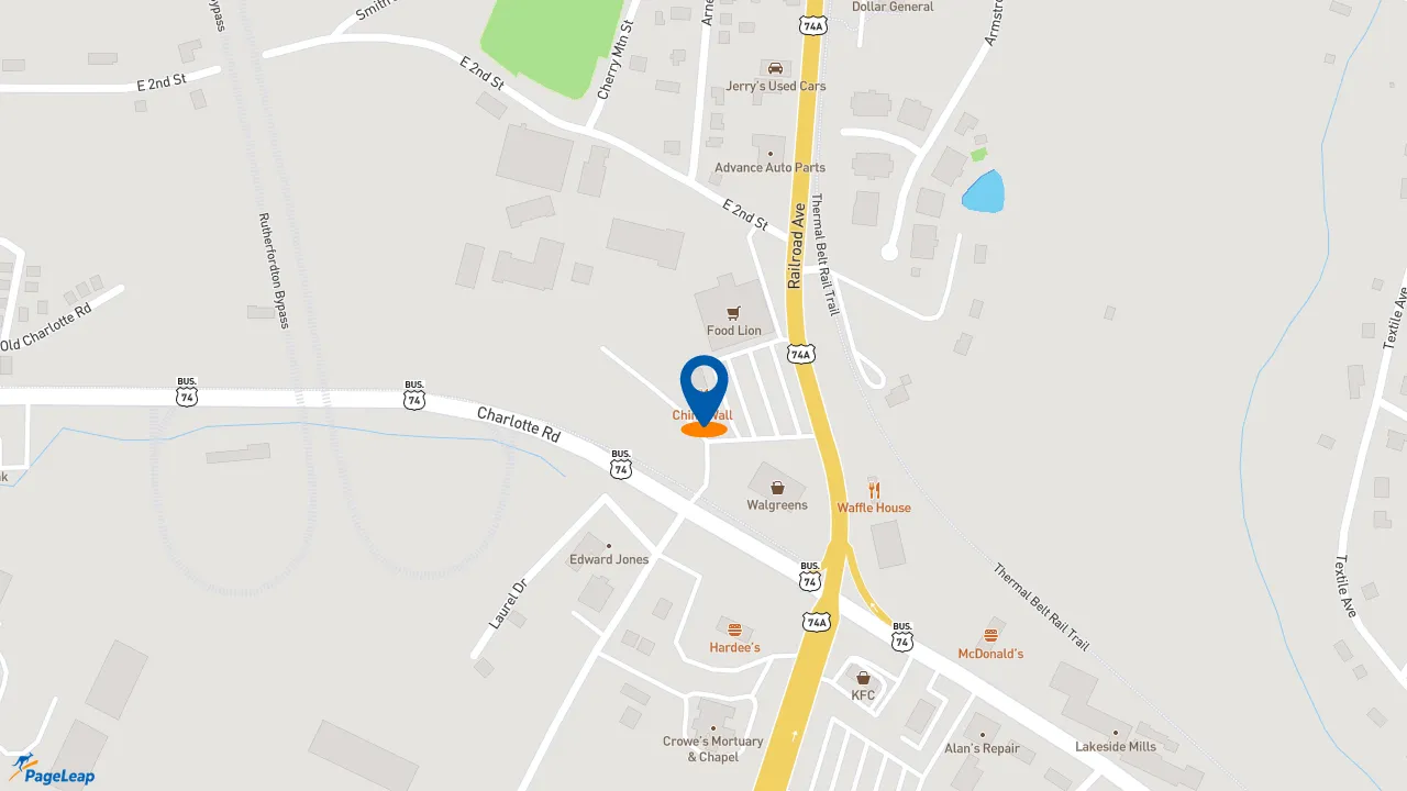 https://pageleap.com map showing location of Subway in Rutherfordton.