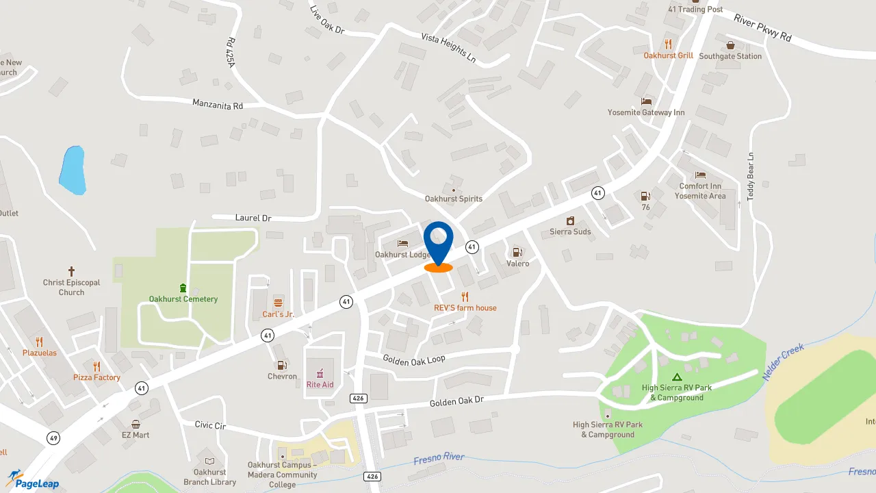 https://pageleap.com map showing location of Subway in Oakhurst.
