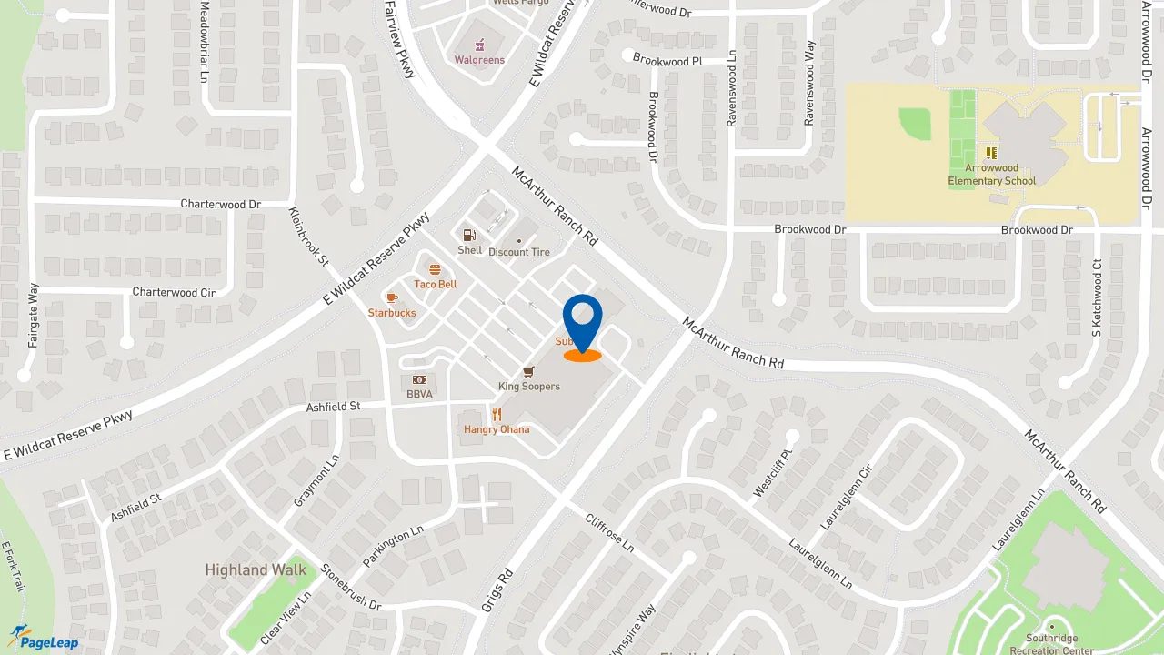 https://pageleap.com map showing location of Subway in Highlands Ranch.