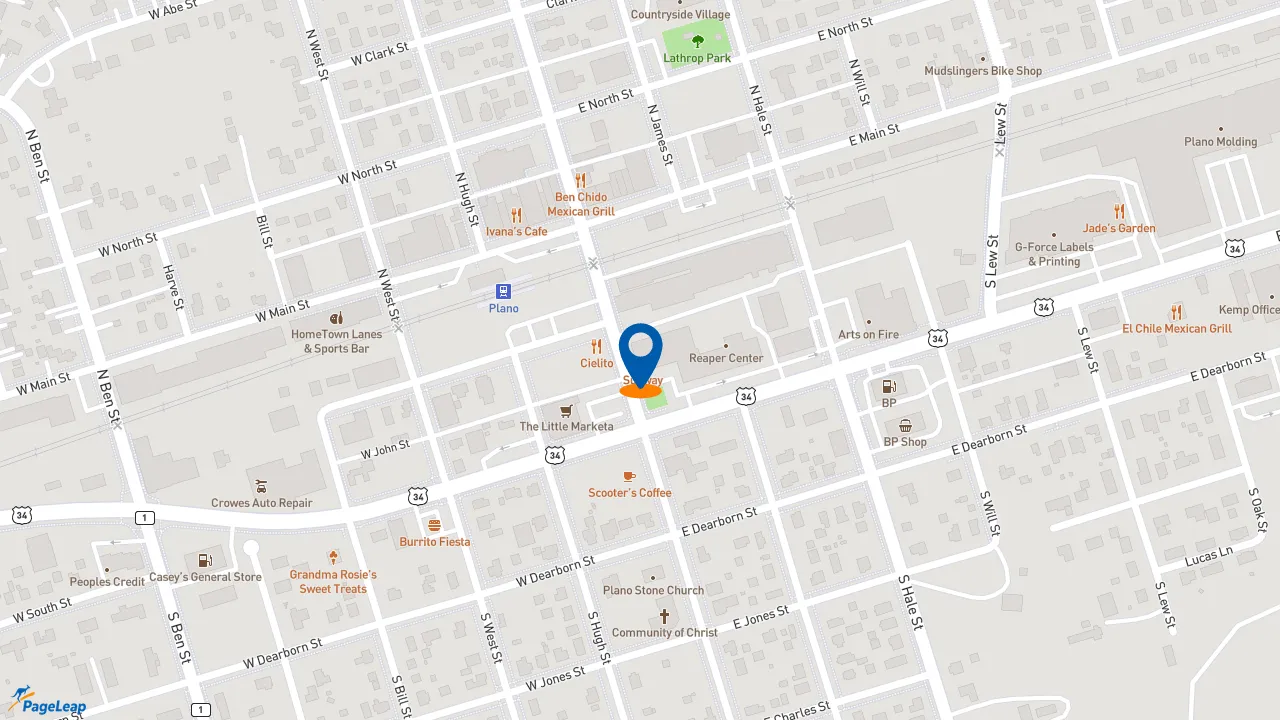 https://pageleap.com map showing location of Subway Restaurants in Plano.