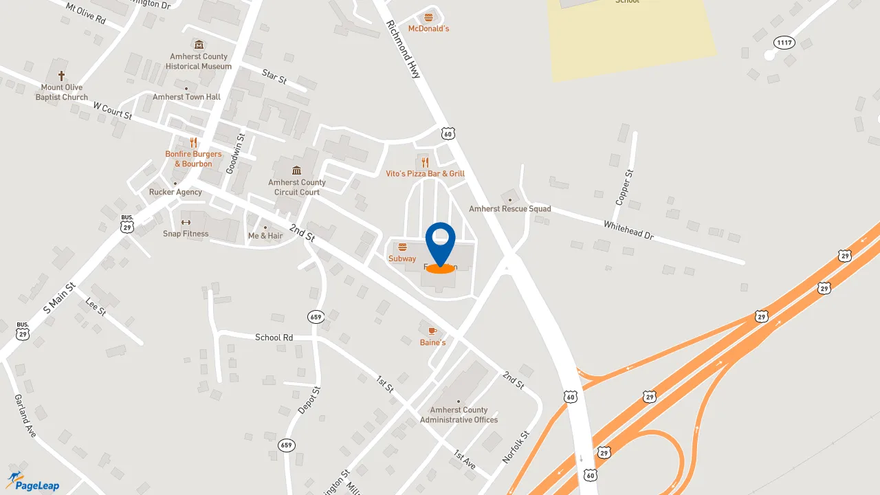 https://pageleap.com map showing location of Subway in Amherst.