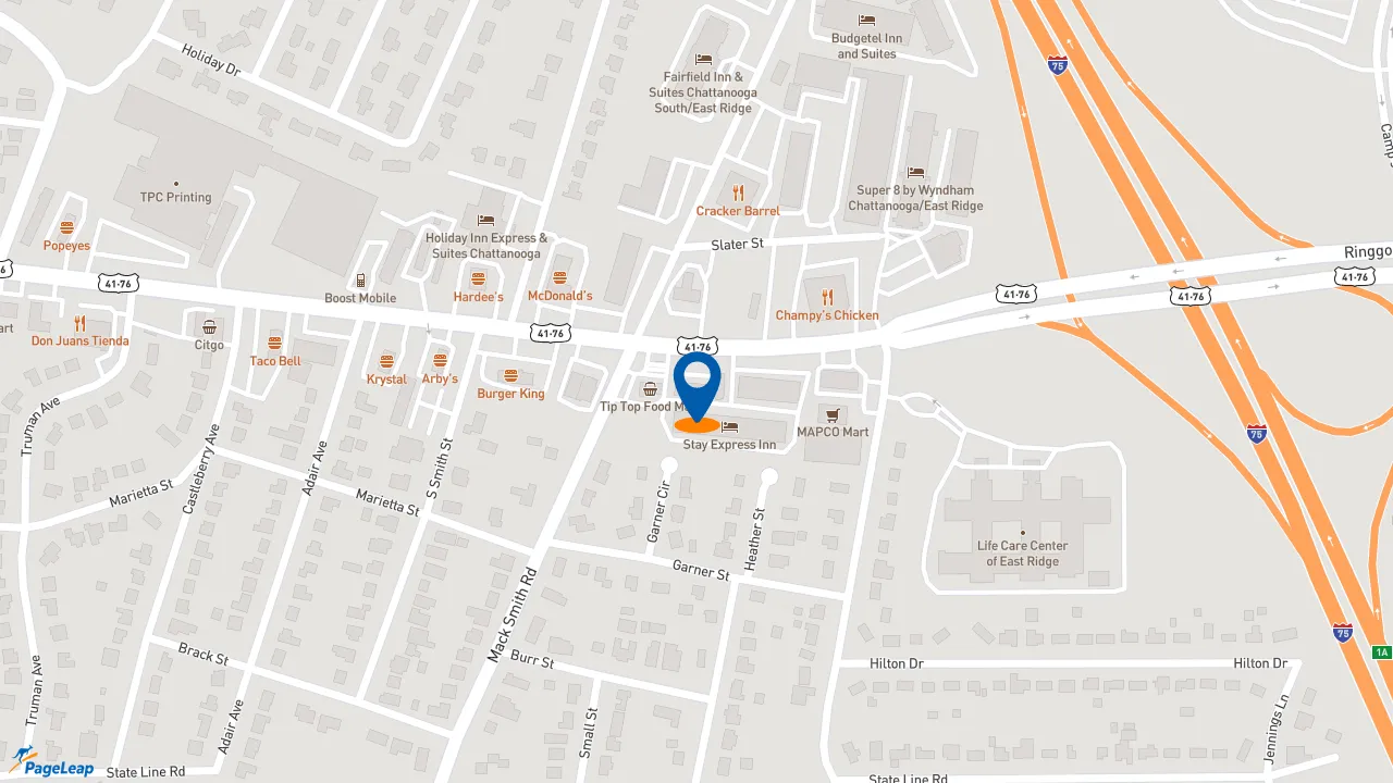 https://pageleap.com map showing location of Subway in Chattanooga.