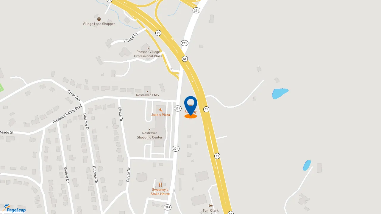 https://pageleap.com map showing location of Subway in Fellsburg.