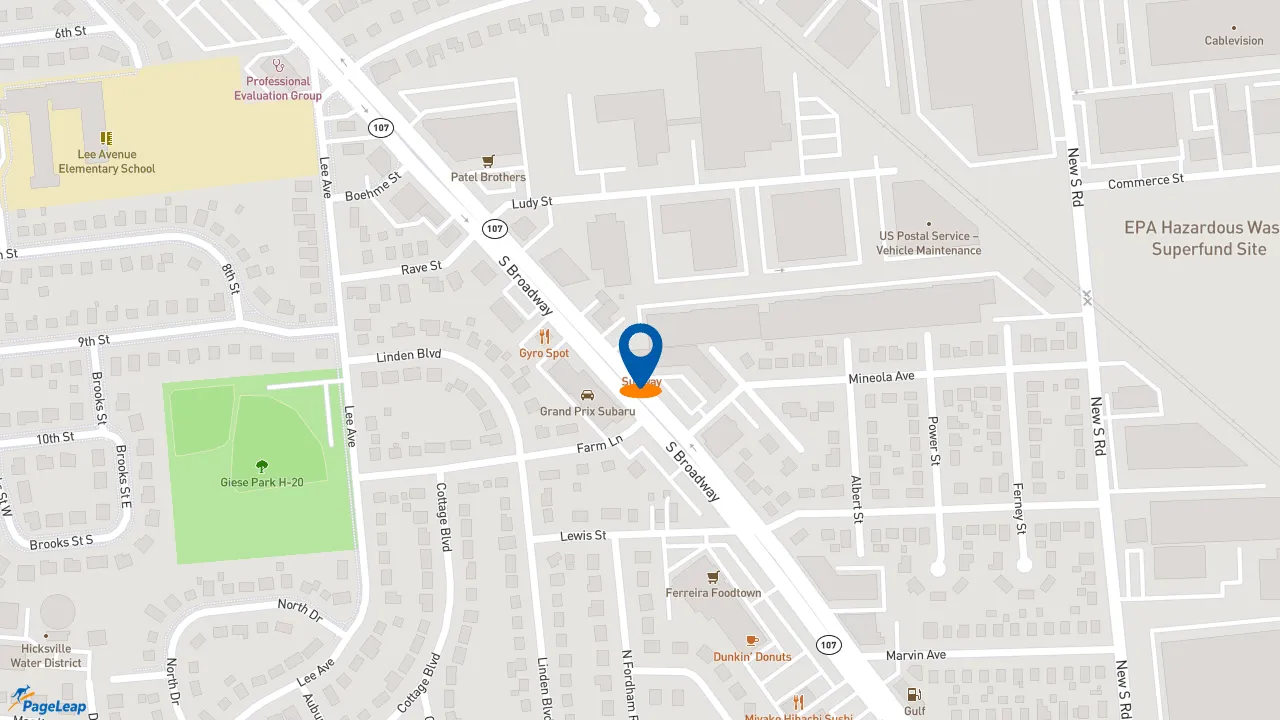 https://pageleap.com map showing location of Subway in Hicksville.