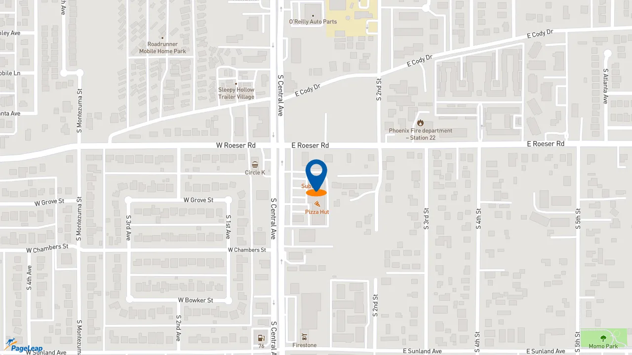 PageLeap.com map showing location of Subway in Phoenix.