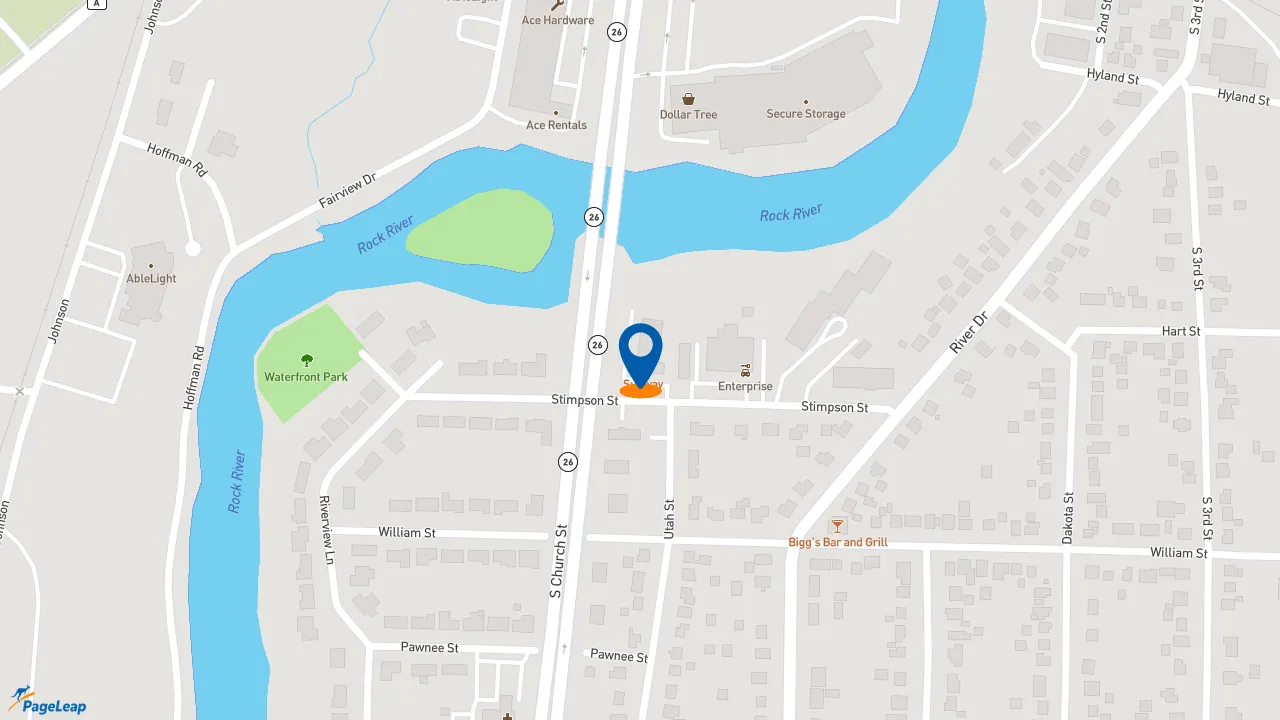 https://pageleap.com map showing location of Subway in Watertown.